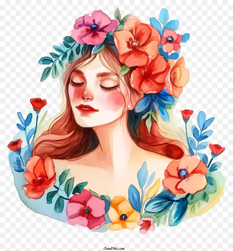 Mulher Aquarela E Flores，Mulher Redhaired PNG