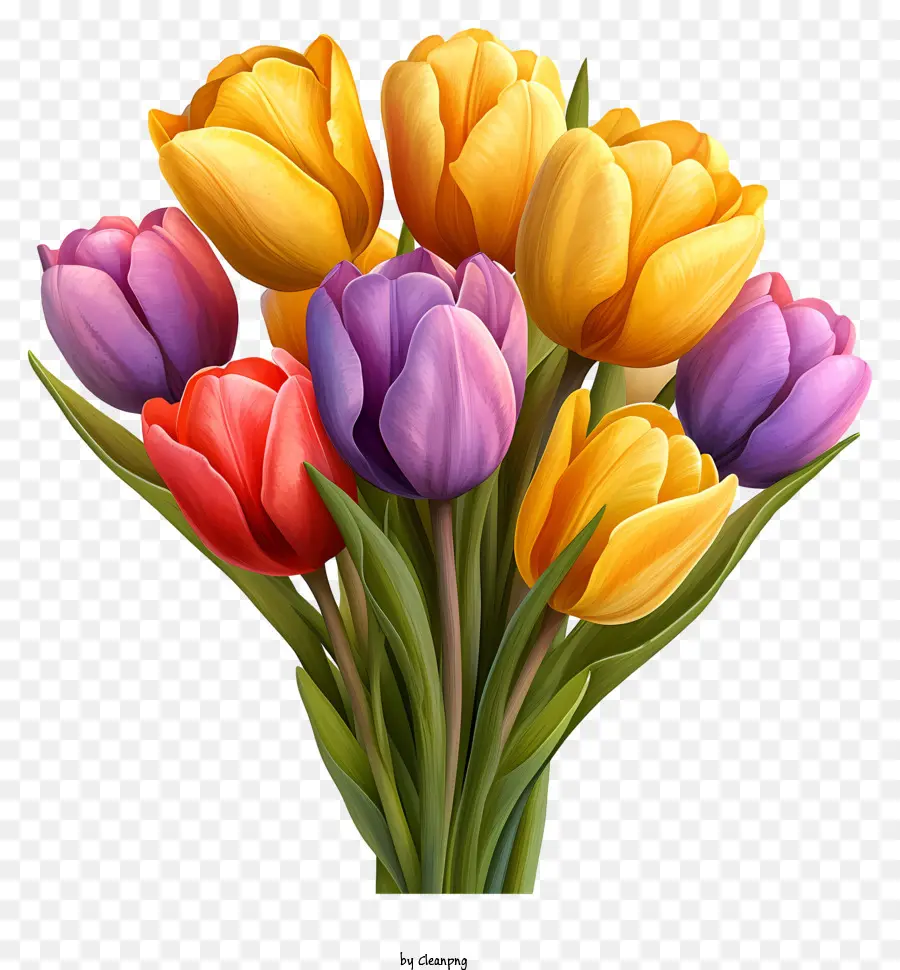 Bouquet De Tulips De Tintas Multicoloridas，Keywords PNG