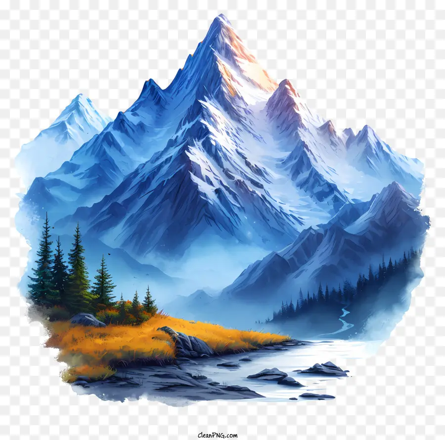 Cartoon Montanhas，Pintura Digital PNG