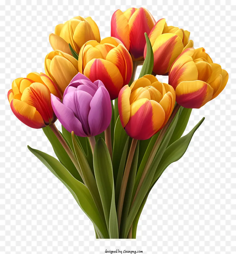 Tulips Bouquet De Tintas Multicoloridas，Tulipas PNG