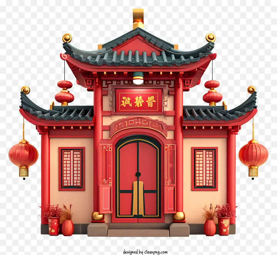 Ano Novo Chinês，Edifício Tradicional Chinês PNG