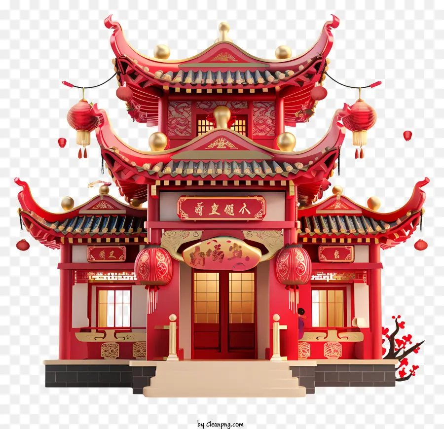 Ano Novo Chinês，Edifício De Estilo Chinês PNG