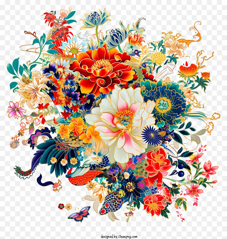 Arte De Flores Do Ano Novo Chinês，Bouquet Of Flowers PNG