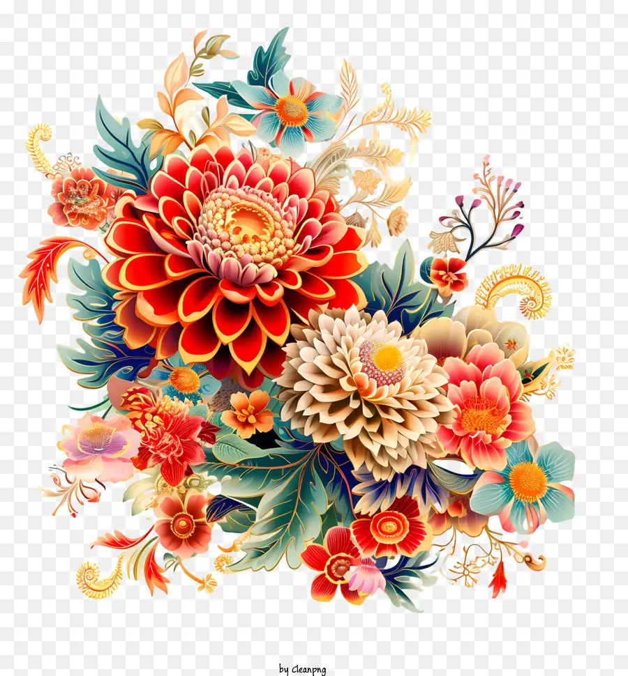 Arte De Flores Do Ano Novo Chinês，Arranjo Floral PNG