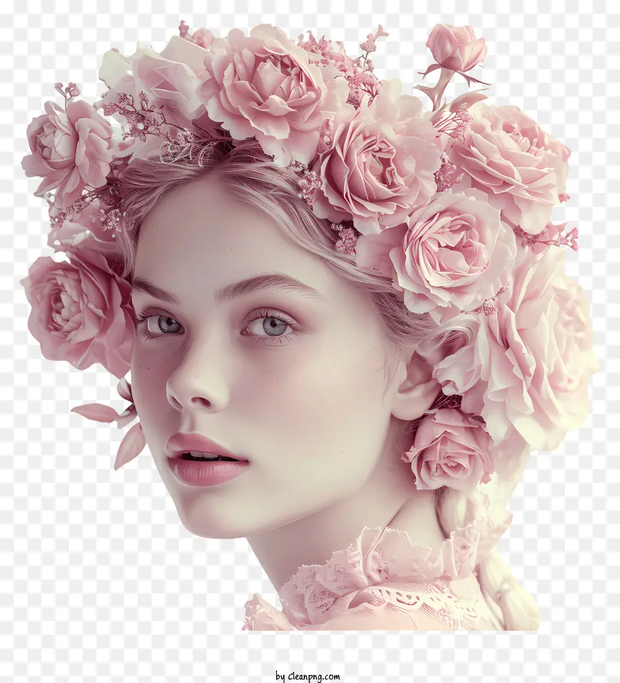 Retrato De Mulher，Coroa De Flores PNG