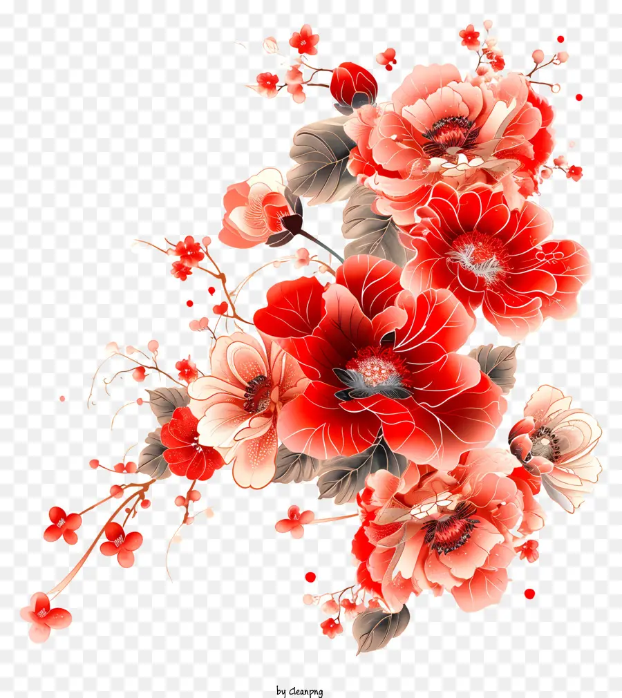 Arte De Flores Do Ano Novo Chinês，Buquê PNG