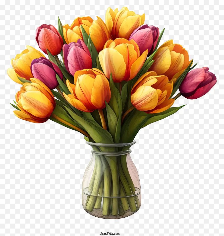 Buquê De Tulipas De Estilo De Esboço，Vaso De Tulipas PNG