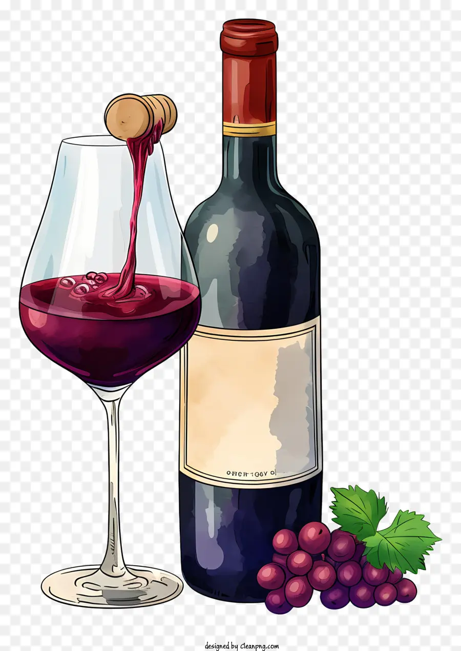 Garrafa De Estilo De Esboço Com Vinho Tinto E Copo，Vinho Tinto PNG