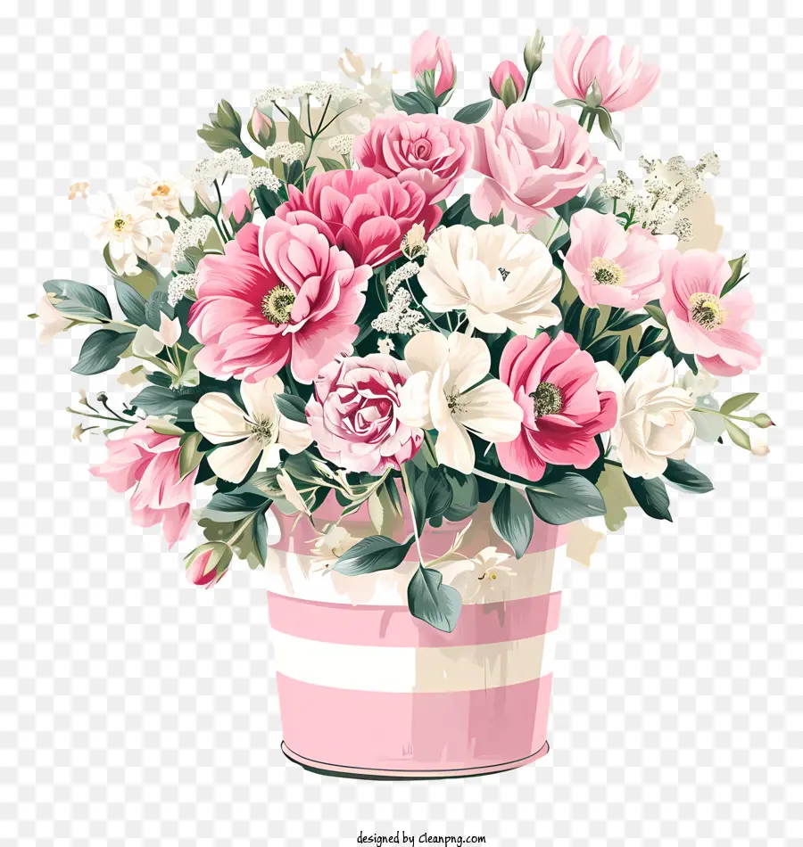 Valentine Flower Art，Cor De Rosa E Flores Brancas PNG