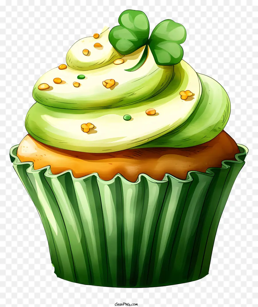 Cupcake De Dia De São Patrício Estilo Desenhado à Mão，Bolinho Verde PNG