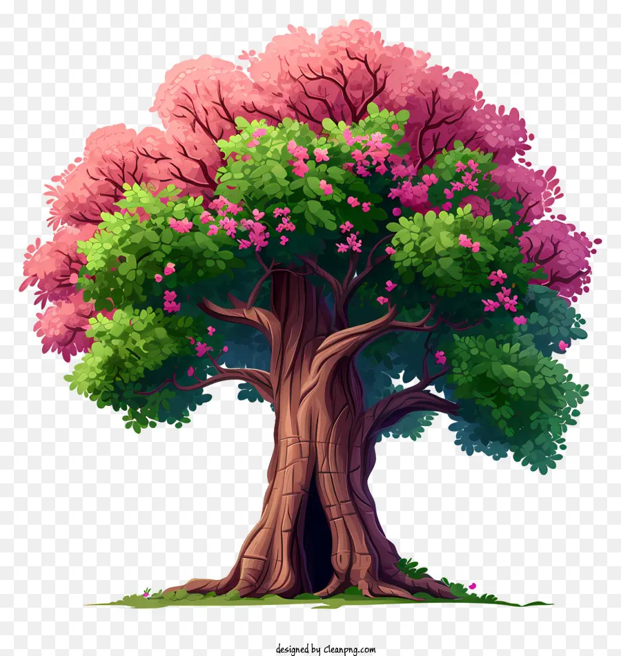 Pastel Big Tree，Árvore De Flores Rosa PNG