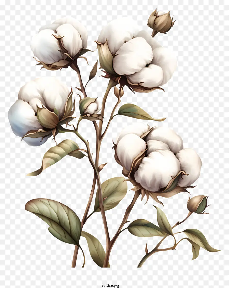 Flores De Plantas De Algodão，Preto E Branco PNG