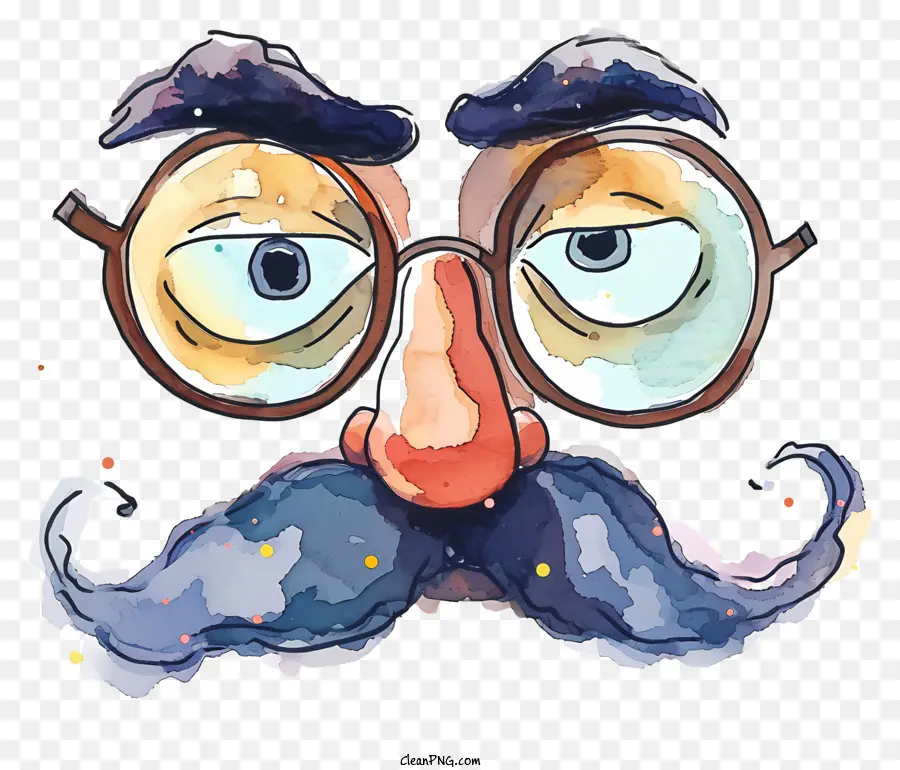 Aquarela Engraçada Groucho Nariz óculos，Rosto Com óculos PNG