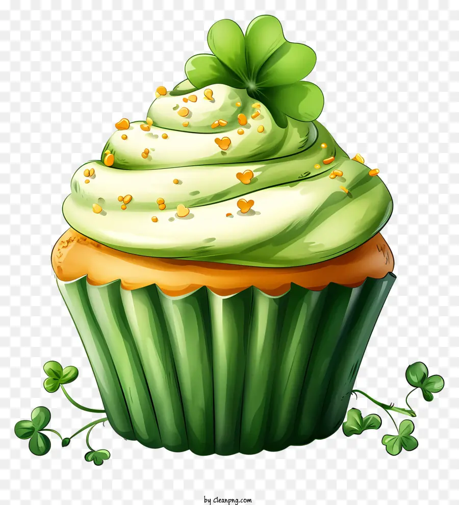Cupcake De Dia De Estilo Desenhado à Mão St Patricks，Cupcake Verde PNG