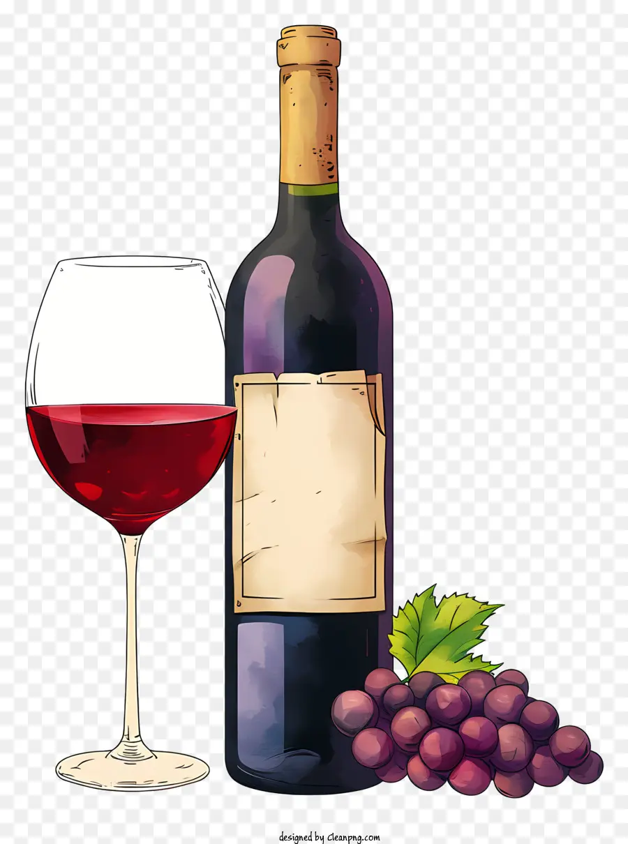 Garrafa De Estilo Doodle Com Vinho Tinto E Copo，Vinho Tinto PNG