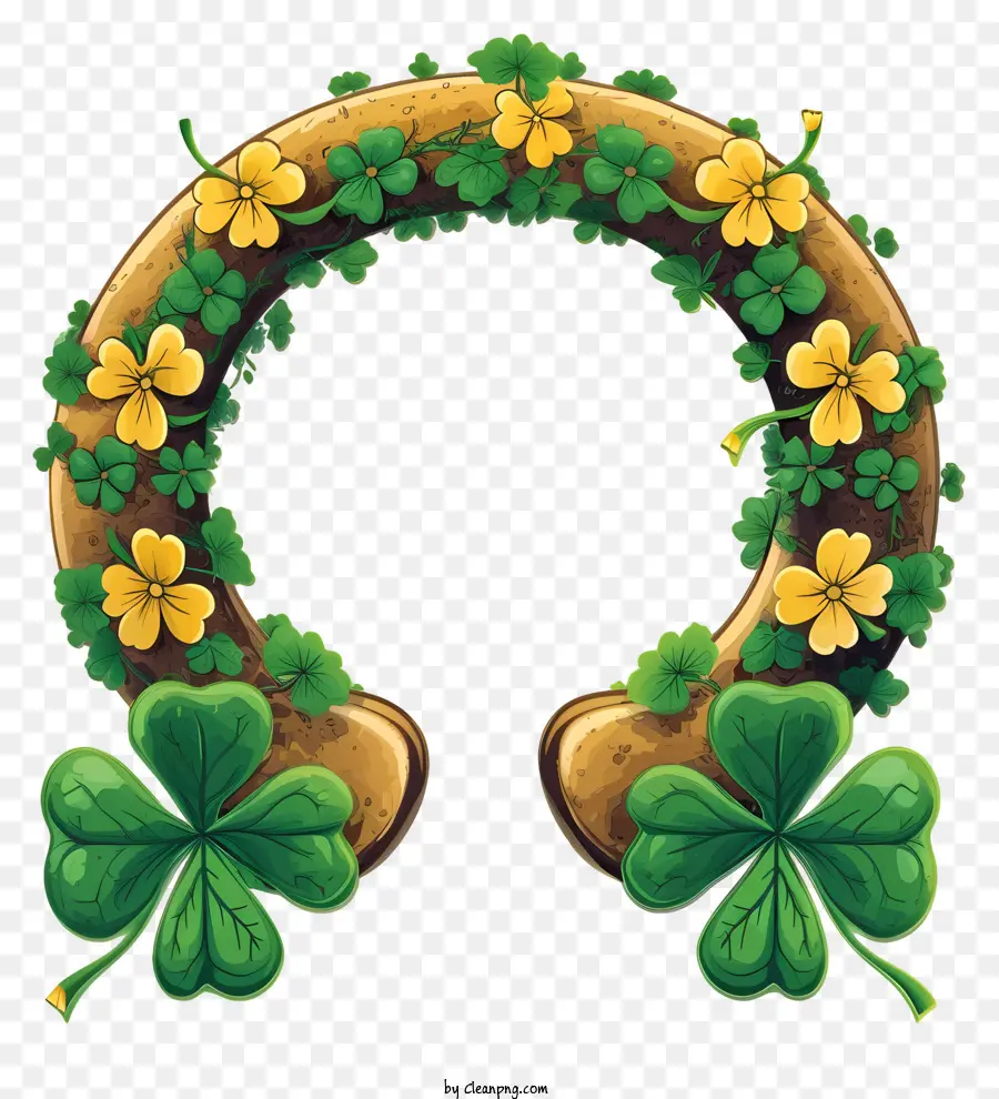 Estilo Desenhado à Mão Saint Patricks Day Horseshoe，Trevo De Coroa De Flores PNG