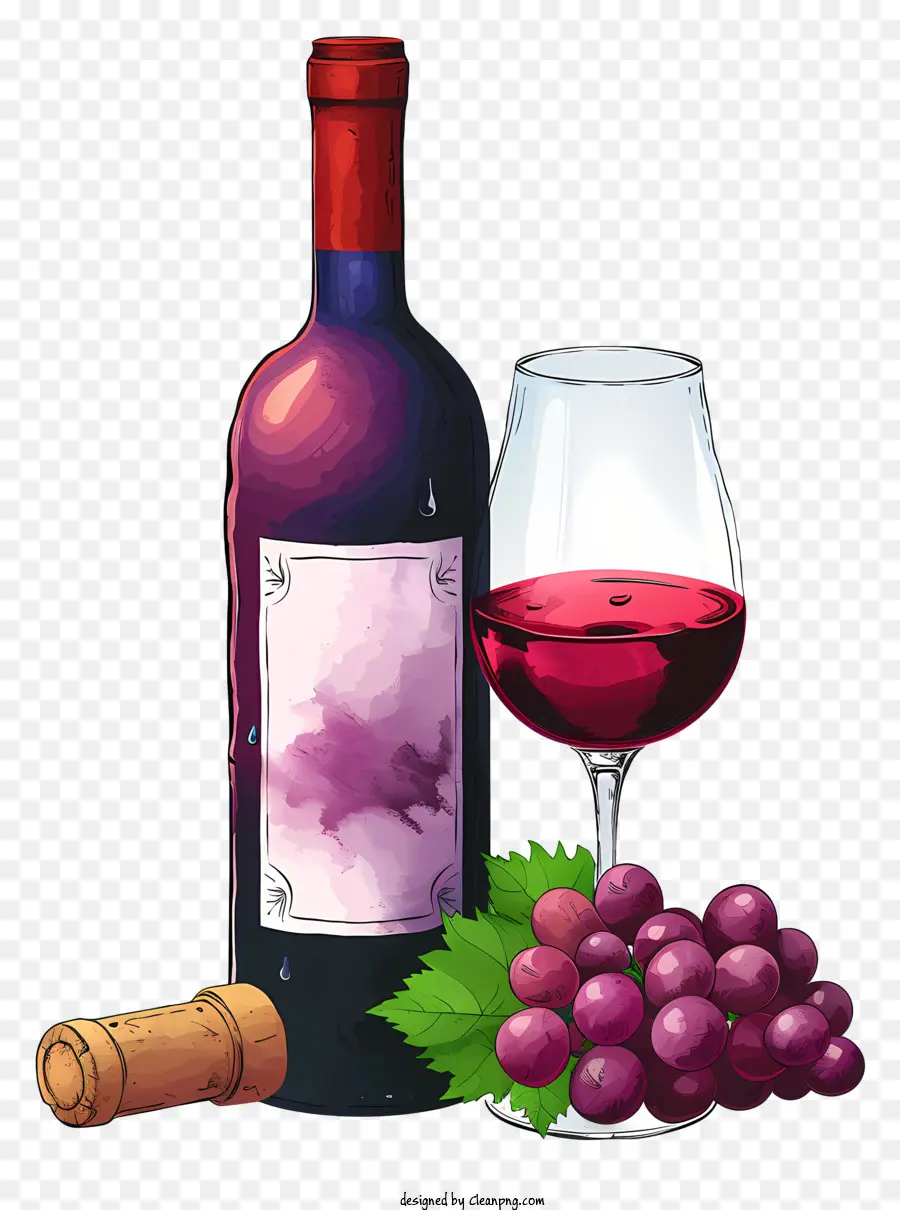 Garrafa De Estilo Doodle Com Vinho Tinto E Copo，Vinho Tinto PNG