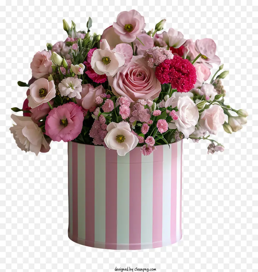 Valentine Flower Art，Vaso Listrado Rosa PNG