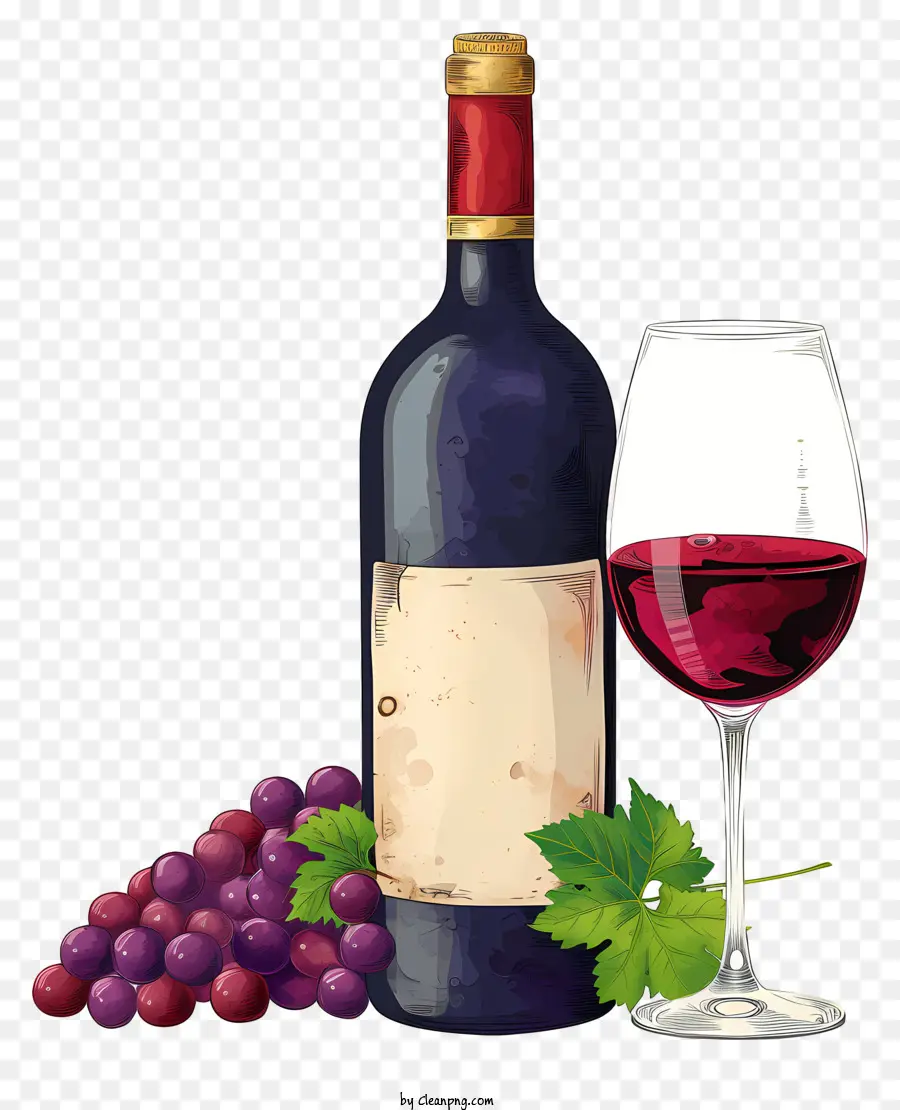 Garrafa De Estilo Desenhado à Mão Com Vinho Tinto E Copo，Vinho Tinto PNG