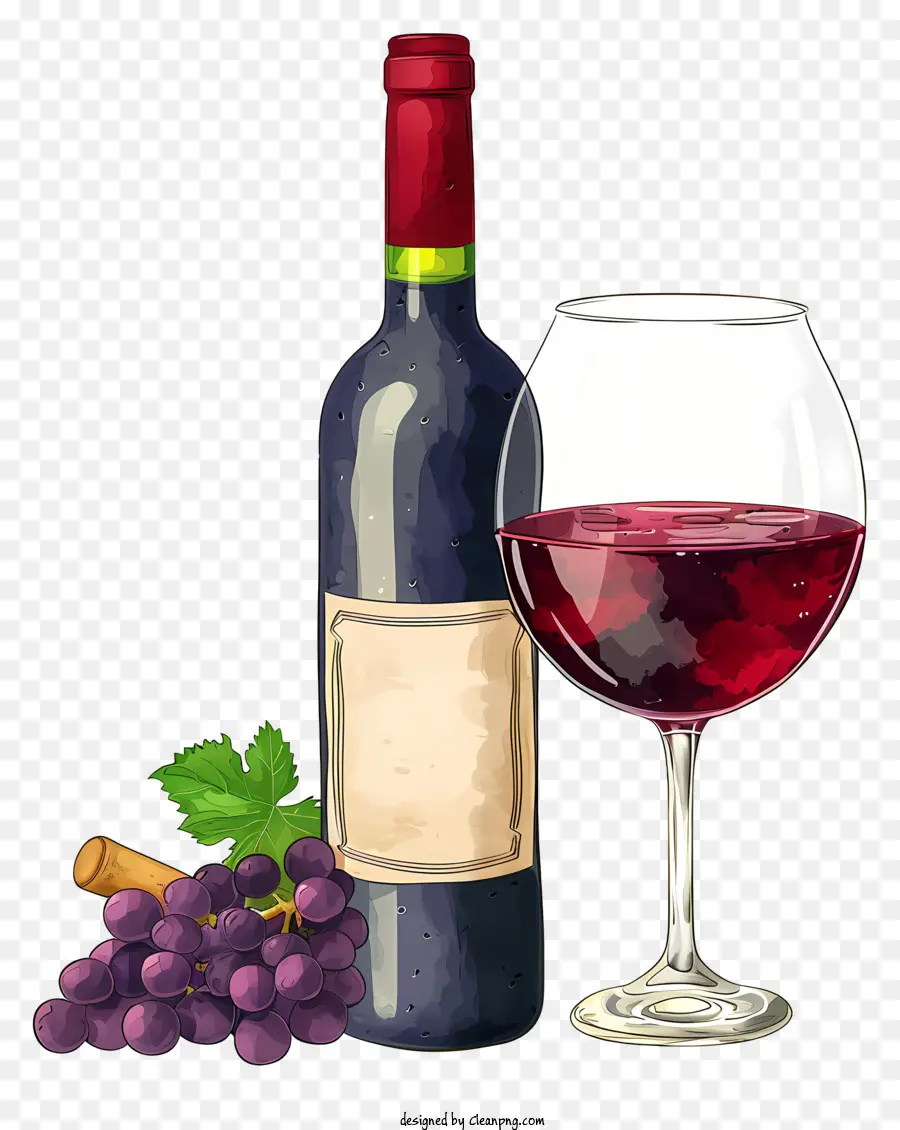 Garrafa De Estilo Desenhado à Mão Com Vinho Tinto E Copo，Vinho Tinto PNG