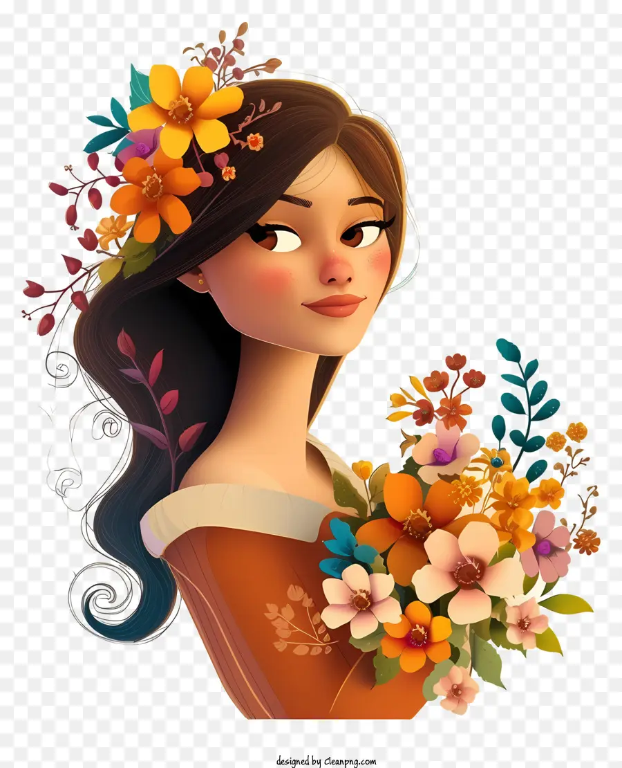 Cartoon 3d Mulher E Flores，Mulher PNG