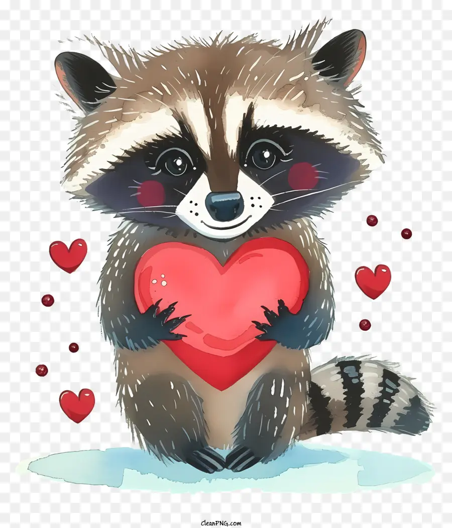 Guaxinim De Valentine Em Aquarela，Cartoon Guaxinim PNG