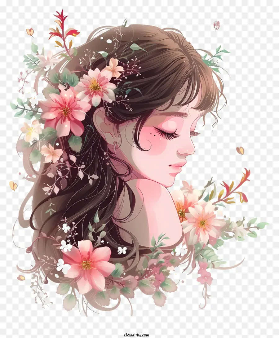 Mulher E Flores Realistas，Young Woman PNG