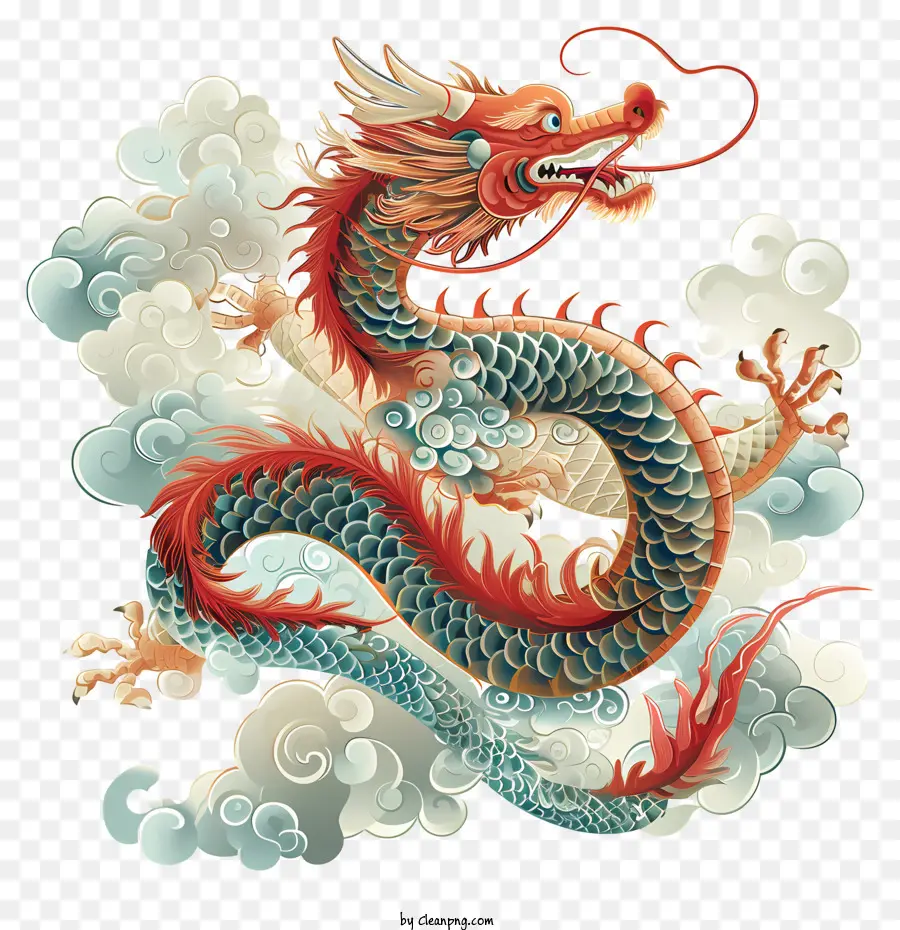 Ano Novo Chinês，Colorido Dragão PNG