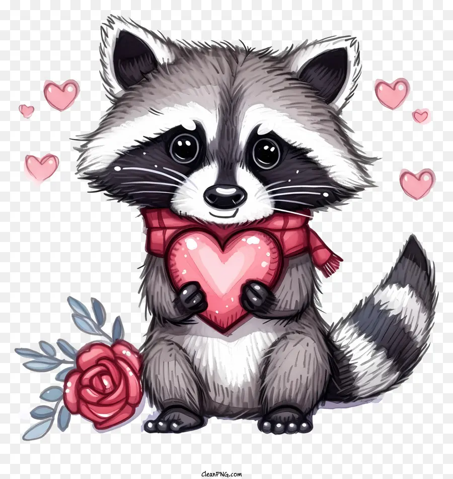 No Estilo Da Ilustração Romântica，Valentine Raccoon PNG