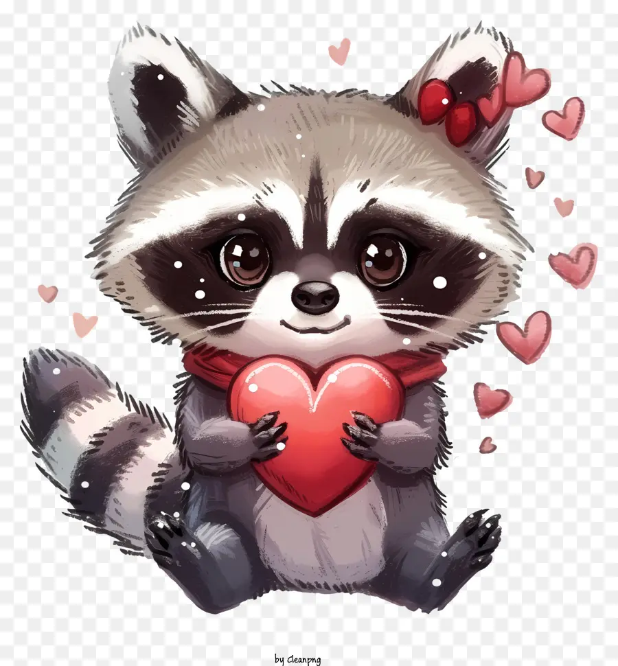 No Estilo Da Ilustração Romântica，Valentine Raccoon PNG