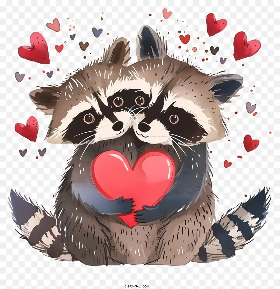 Guaxinim De Valentine Em Aquarela，Guaxinins PNG