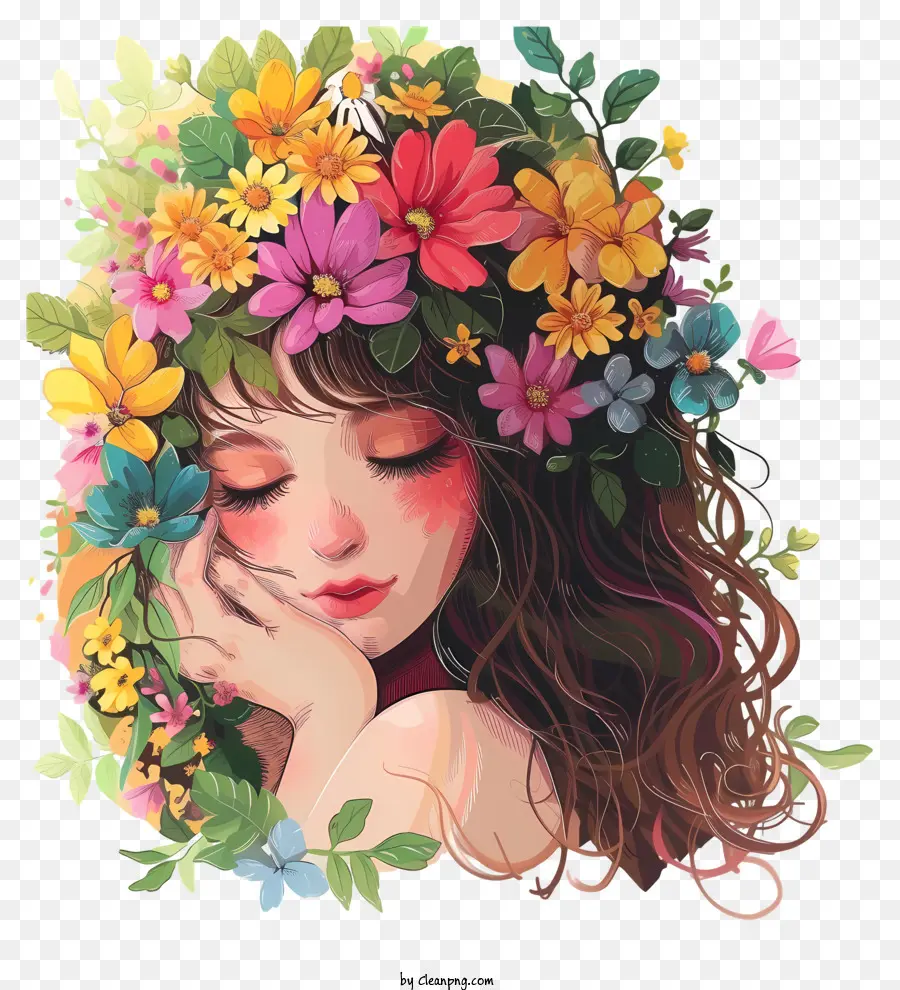 Mulher E Flores Realistas，Flower Crown PNG
