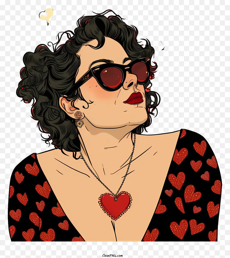 Cartoon Moda Mulher，óculos De Sol De Coração PNG