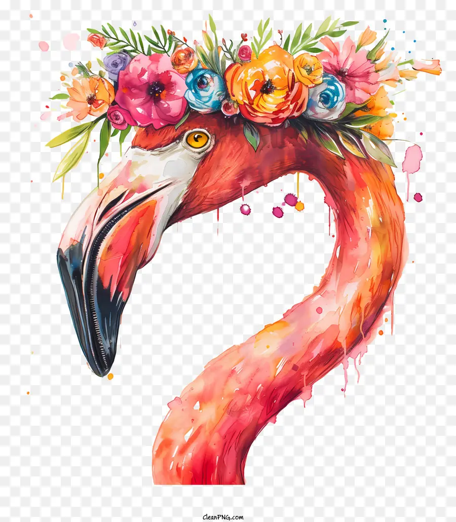 Flamingo Com Coroa Floral，Flamingo Com Flores PNG