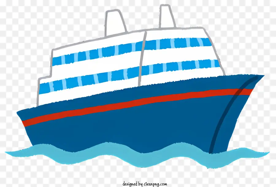 Desenho De Navio Grande，Navio Com Listra Vermelha E Azul PNG