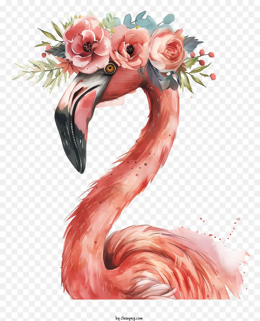 Flamingo Com Coroa Floral，Pintura Em Aquarela PNG