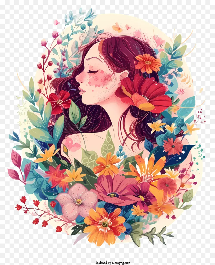 Bonito E Colorido，Mulher E Flores PNG