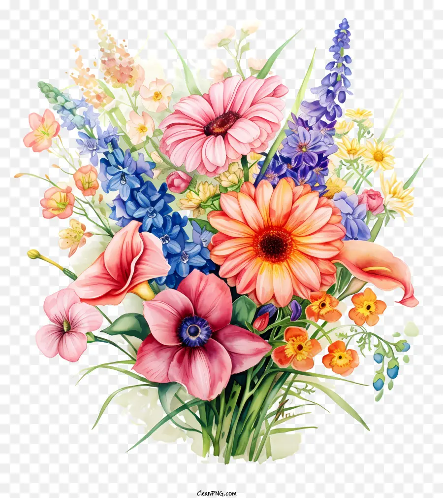 Presente De Flor De Aniversário，Buquê De Flores Coloridas PNG
