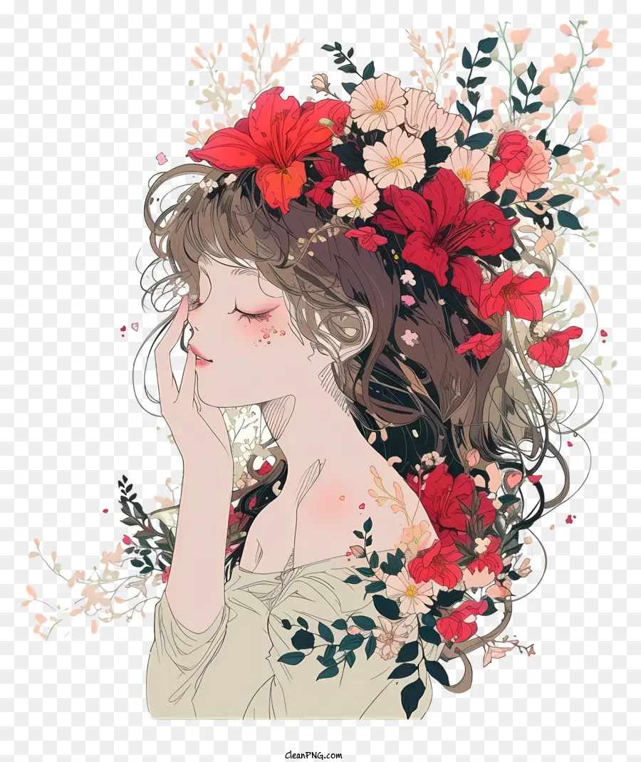 Designs De Personagens Inventivos，Mulher E Flores PNG