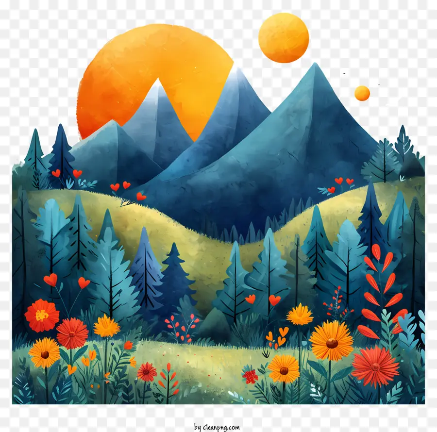 Cartoon Montanhas，Paisagem Montanhosa PNG