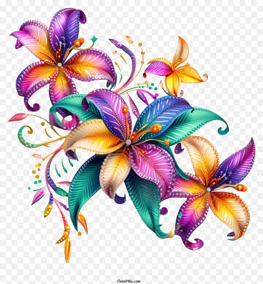 Arte De Flores Do Mardi Gras，Buquê De Flores Exóticas PNG