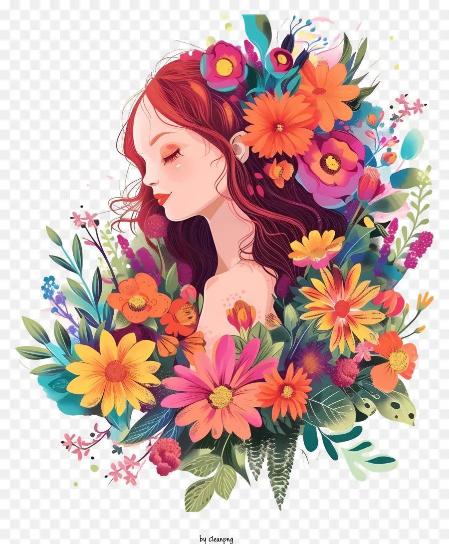 Bonito E Colorido，Mulher E Flores PNG