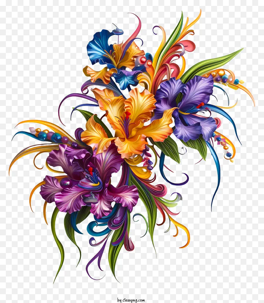 Arte De Flores Do Mardi Gras，Buquê De Flores Coloridas PNG