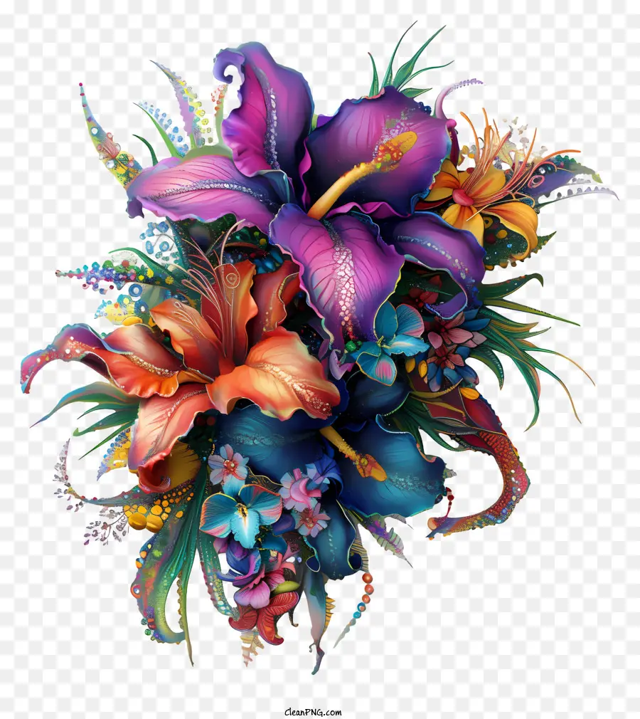 Arte De Flores Do Mardi Gras，Pintura Digital PNG