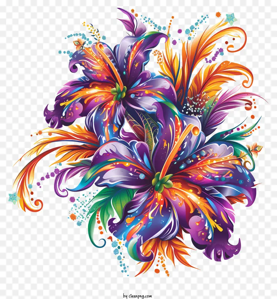 Arte De Flores Do Mardi Gras，Flores Coloridas PNG