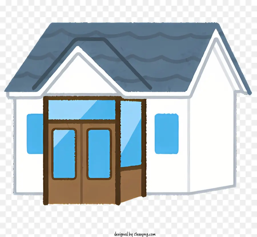 Casa Com Telhado Azul Com Telhas，Porta Da Frente Feita De Vidro PNG