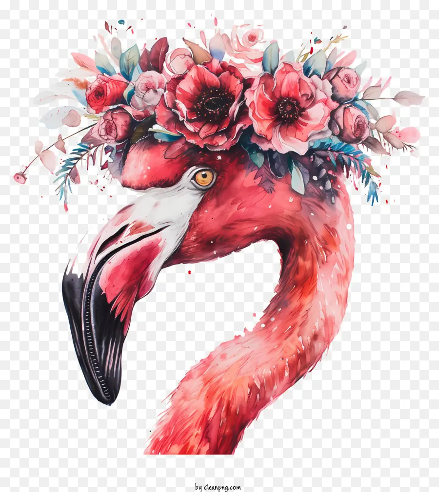 Flamingo Com Coroa Floral，Cor De Rosa Flamingo PNG