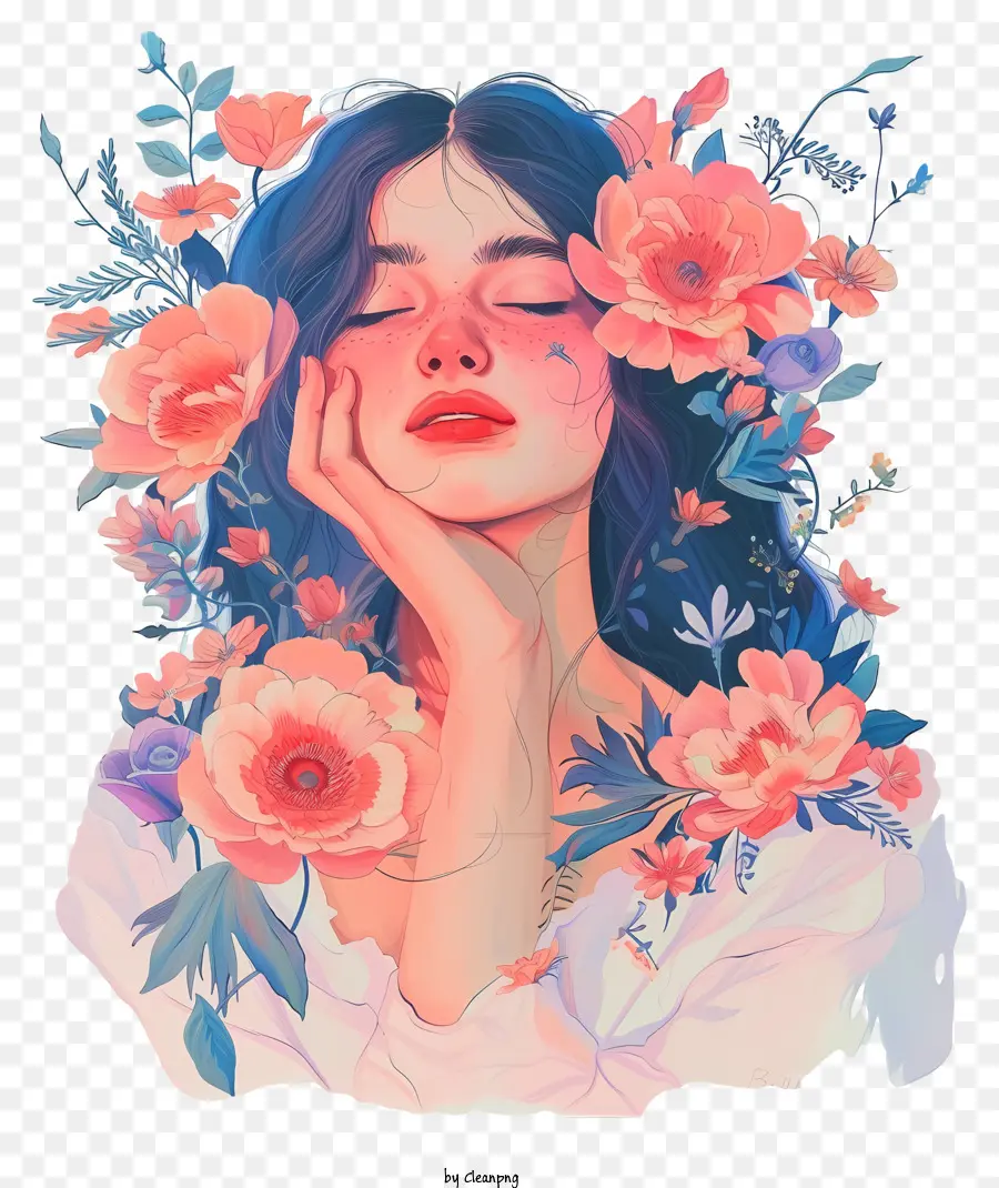 Mulher E Flores Pastel，Young Woman PNG