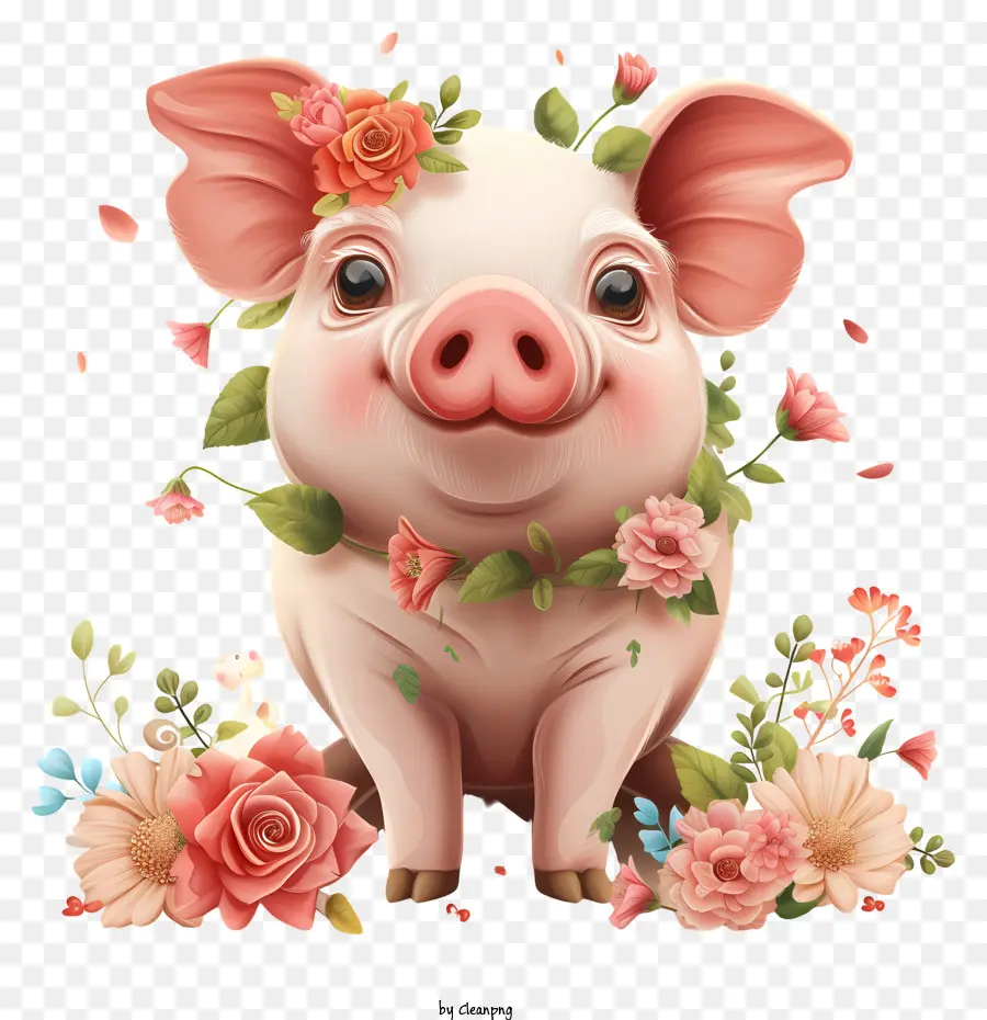 Dia Do Porco，Porco Usando Coroa Floral PNG