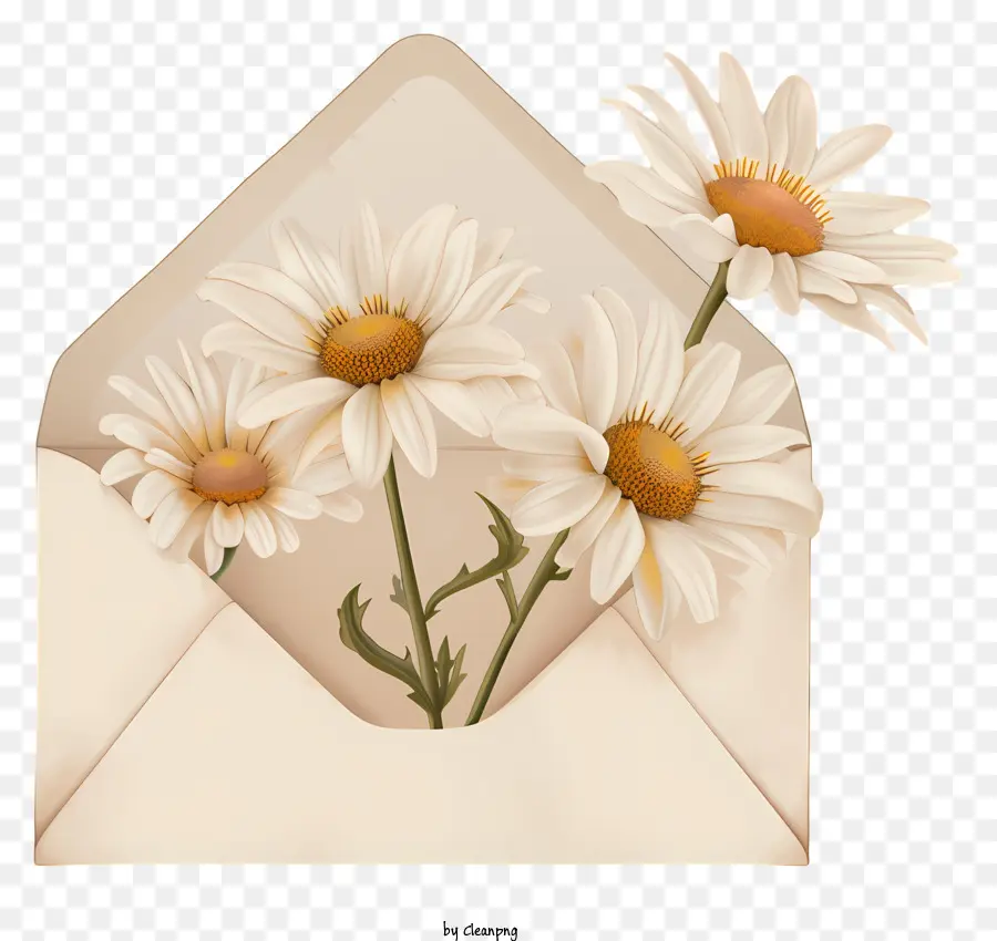 Envelope Vazio Com Margaridas，Margarida Branco PNG